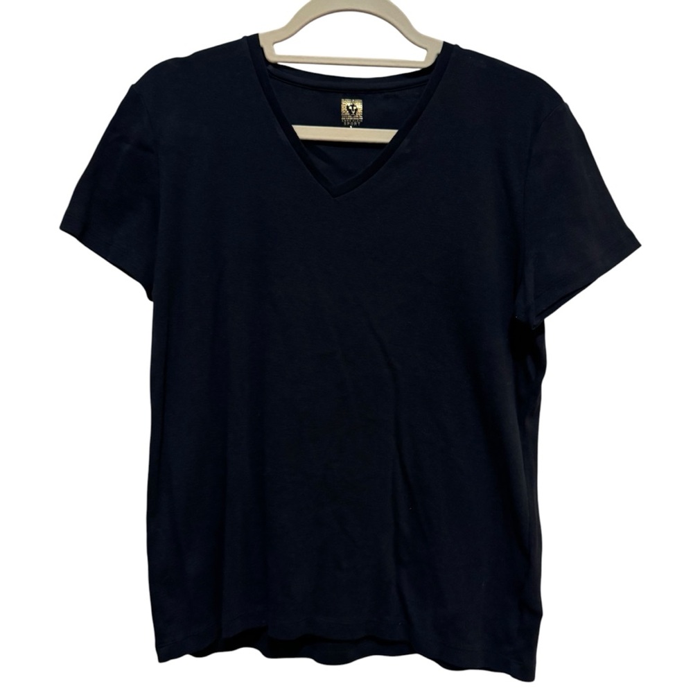 Anne Klein Sport - Black Short Sleeve V-Neck Tee Casual Top